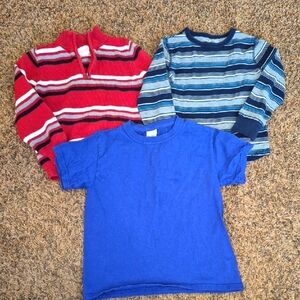 Lot of 3 Gildan/Jumping Beans/Sonoma Kids Striped Sweaters and Blue T-shirt
